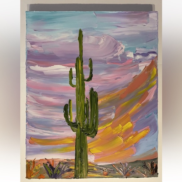 ORIGINAL ARIZONA Cactus Desert Oil Painting Impressionism Contemporary LARGE - Picture 8 of 9